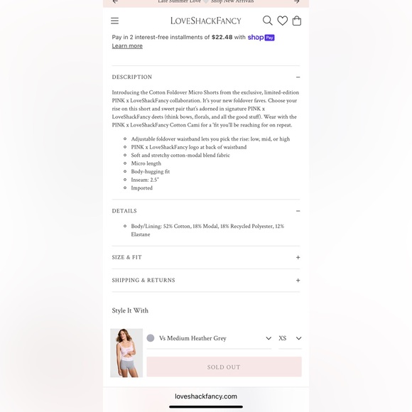 NWT Loveshackfancy x PINK Victoria's Secret fold over micro shorts - Picture 11 of 11